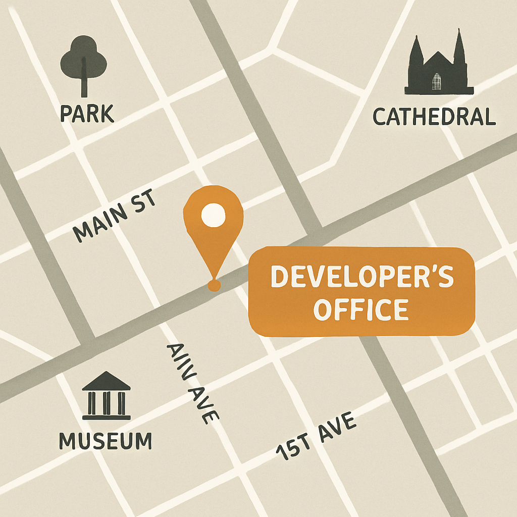 Map showing the location of the developer's office