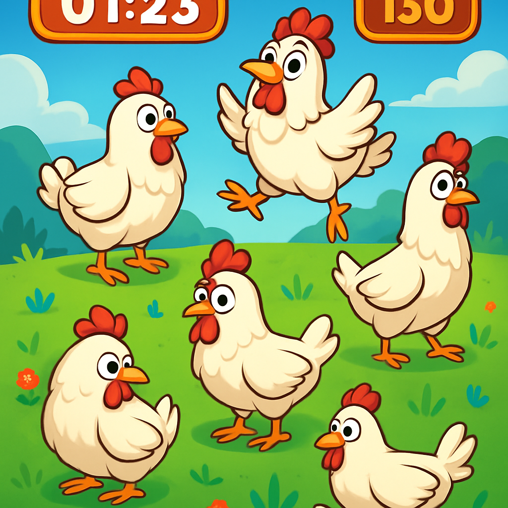 Game screen showing chickens to catch